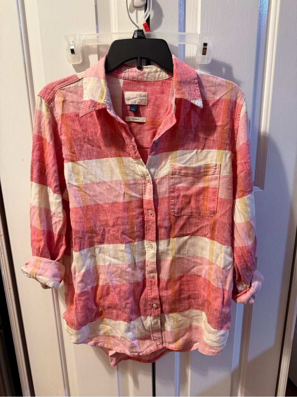 Women's Long Sleeve Linen Collared Button-Down Shirt - Universal Thread™  Small